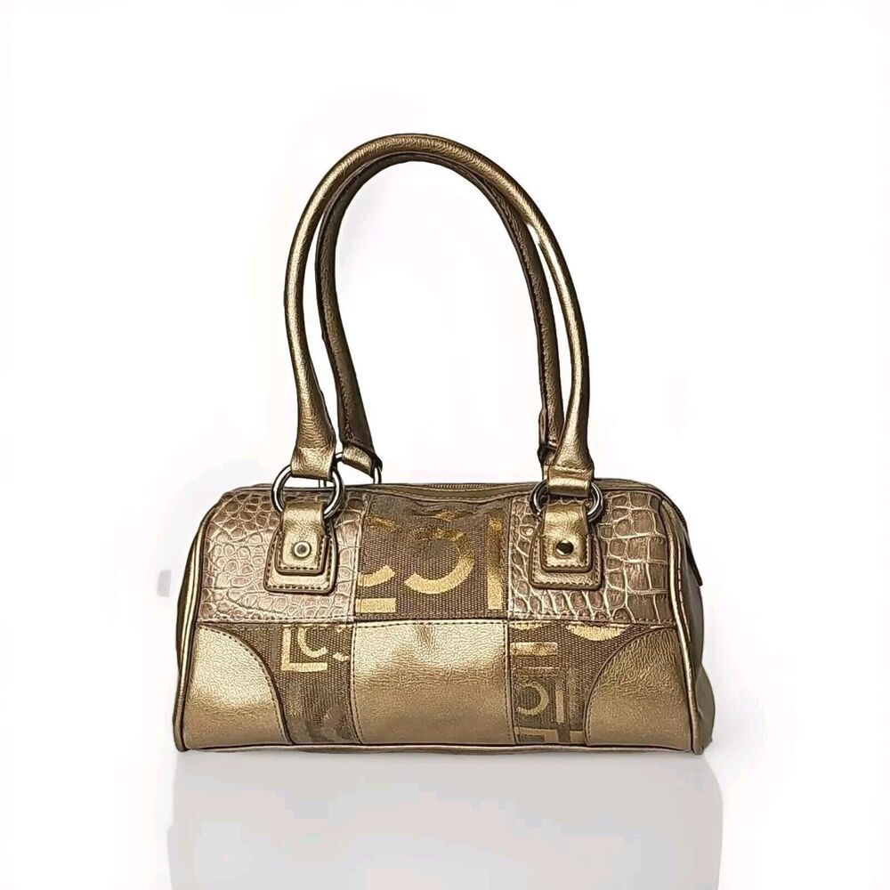 Vintage Villager Liz Claiborne Small Tote Bag Patchwork Metalic Golds Y2K